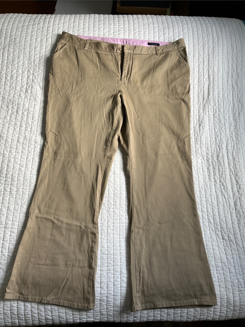 Lands' End Khaki Flare Jeans with Pink Waist Lining
